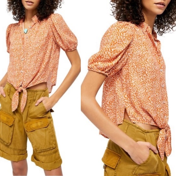 ✨NEW✨ Free People ✧ “Celia” Burnt Orange Tie-Hem Blouse - Picture 2 of 12